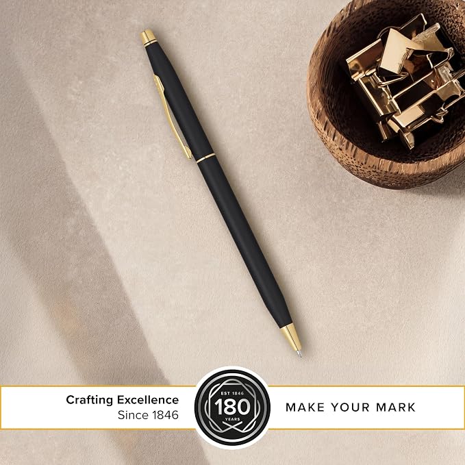 Cross Classic Century Classic Black Ballpoint Pen - Refillable Pen for Effortless Writing - Black Ink - Durable Construction - Premier Distinctive Look - Gift-Ready