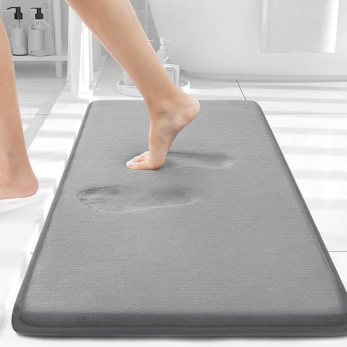 Smiry Memory Foam Bath Mat 30x20, Extra Soft and Absorbent Bathroom Mats, Non Slip Washable Carpet for Floor, Shower and Tub, Grey