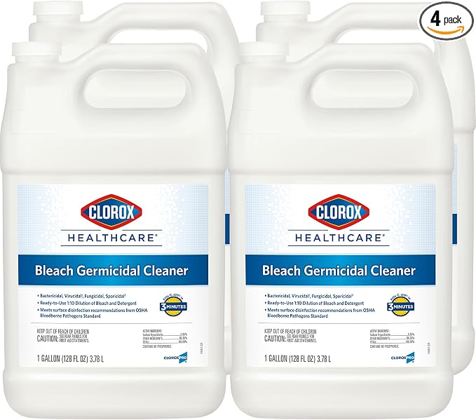 Clorox Healthcare Bleach Germicidal Cleaner Refill, 128 Fluid Ounces, Pack of 4 (Package May Vary)