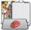Large Stainless Steel Cutting Board, 16 Inch Double Sided Chopping Board for Kitchen, Non Toxic, Scratch-resistant Mesh Design, Juice Groove, Dishwasher Safe, 304 Stainless Steel and Wheat Straw PP