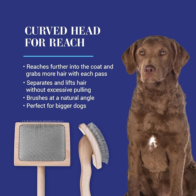 Chris Christensen Mark VII Curved Back Slicker Brush for Dogs, 12mm Pins, Groom Like a Pro, Handcrafted Lightweight Beechwood Ergonomic Handle, Stainless Steel Pins, A5VII, Large. Made in Germany.