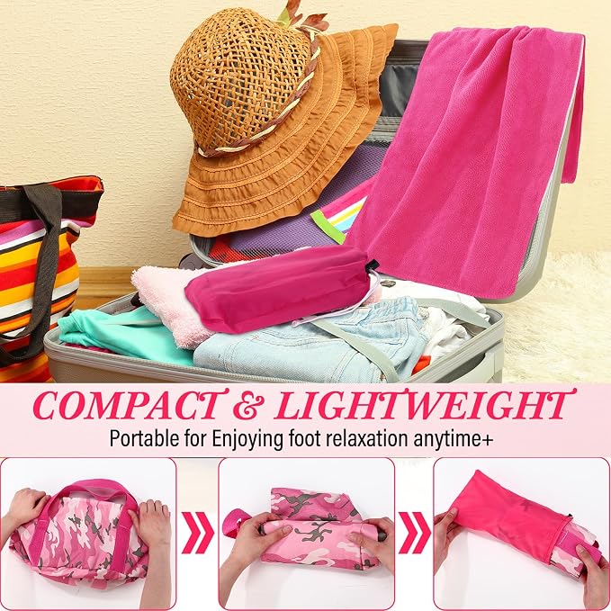 FillTouch 12 Pcs 15L Foldable Foot Soaking Tub Kit Portable Foot Bath Tub for Soaking Feet with Towel and Storage Bag Soak Spa Bucket for Travel Camping(Camouflage,Pink)