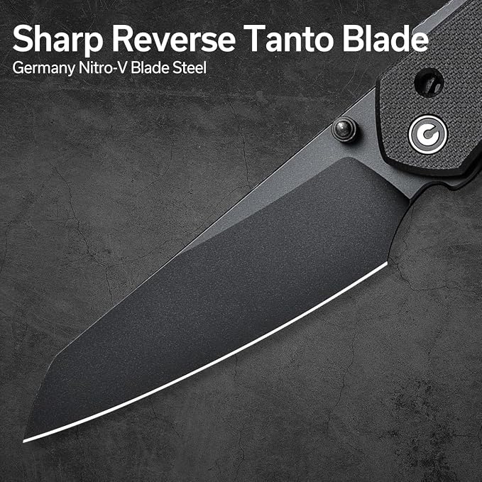 CIVIVI Vision FG Pocket Knife, 3.54" Nitro-V Reverse Tanto Blade C22036-1 | Superlock Folding Knife with G10 Handle, Reversible Ambidextrous Clip for EDC Camping Hiking