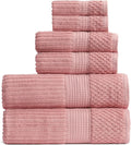 Springtree Home 100% Cotton Bath Towel Set | 6-Piece Set | Textured | Rose | Absorbent & Quick-Dry Bathroom Towels | Textured and Durable Cotton Towels for Bathroom | OEKO-TEX | Krista Collection