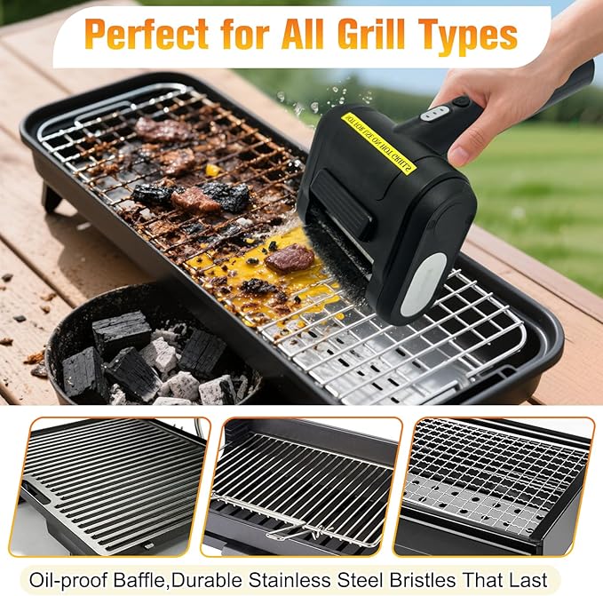 Electric Grill Brush Bristle for Outdoor Grill, Grill Cleaning Brush Rechargeable BBQ Cleaner Brush Head,Safe Grill Brush with Scraper for Cast Iron Stainless-Steel Grates,Black