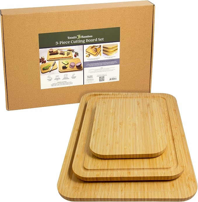 Totally Bamboo 3-Piece Bamboo Cutting Board Set – Cutting Boards for Kitchen with Juice Groove & Collection Well – Large, Medium & Small Sizes for Food Prep & Charcuterie