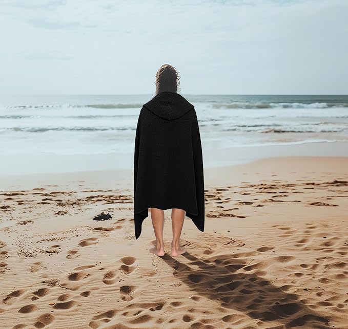 COTTON CRAFT Hooded Bath Towel for Adults – 100% Cotton Waffle Weave Towel | Oversized 35 x 70 inches Ringspun Terry Bath Sheet Wrap with a hood - Soft Super Absorbent Quick Dry – 450 GSM – Black