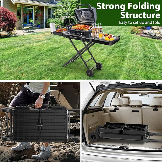 51" Grill Table Stand with Wheels for Ninja Woodfire | Portable cart for OG701, OG850, Blackstone griddles and pizza ovens, storage and mobility for patios