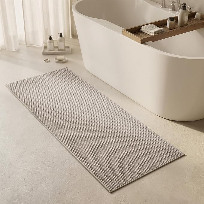 Triohero Bathroom Runner Rug, Long Bath Mat Washable Thin Quick Dry Low Pile Bathroom Runner Rugs 24 x 60 Non Slip, Beige 24"x60"