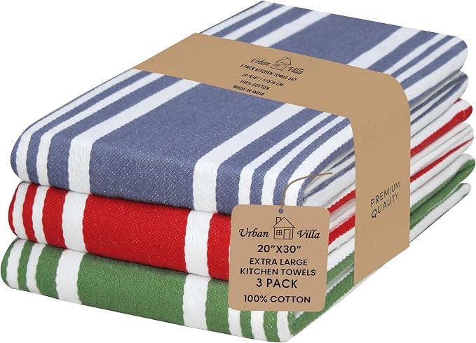 Urban Villa Kitchen Towels Cotton Dish Towels 20”x30” (Set of 3) Multi