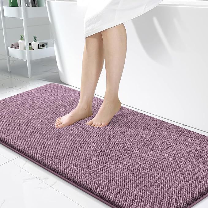 OLANLY Memory Foam Bathroom Runner Rug 47x24, Absorbent Long Mat, Deep Plum | Soft Quick Dry Bath Mat Rugs, Non-Slip, Machine Washable Mat for Bathroom Floor, Tub and Shower, Home Decor Accessories
