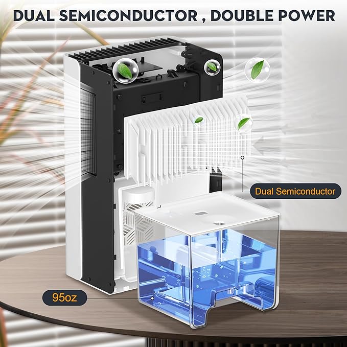 ToLife Dehumidifier for Home, 1000 sq.ft Dehumidifiers for Basement Bedroom Bathroom with 95 OZ Water Tank, Auto Shut Off 7 Colors LED Light, White Black