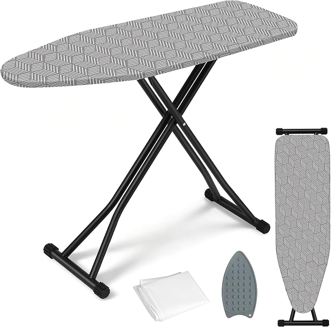 Ironing Board Adjustable Height Folding Ironing Board with Iron Pad, Heat-Resistant Cover, Thick Steel Tube Compact Iron Board (Grey)