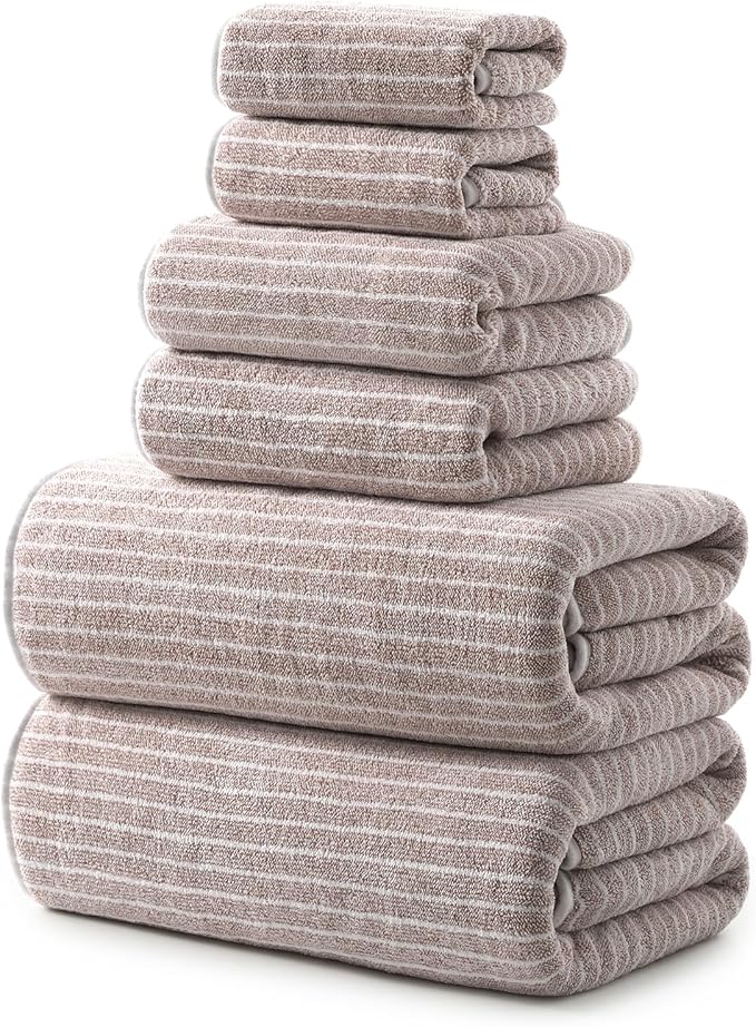 REDKISS 6-Piece Microfiber Bath Towel Set, Ultra Soft, Highly Absorbent & Quick Dry, 35x70 Inch Oversized, Taupe Towels for Bathroom, Spa, Gym, 2 Bath 2 Hand 2 Washcloths