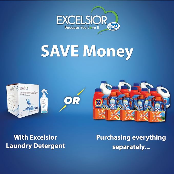 Excelsior HE Laundry Detergent Liquid Fragrance Free Concentrated 333 Loads 5 Liter With Natural Stain Remover, High Efficiency Washing Detergent Laundry Soap Bulk Works In All Washers Unscented