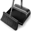 Spreezy Broom with Dustpan Combo Set, 52" Long Handle Standing Dustpan Set, Upright Dustpan with Cleaning Teeth, Indoor Outdoor Home, Office, Black-Gray