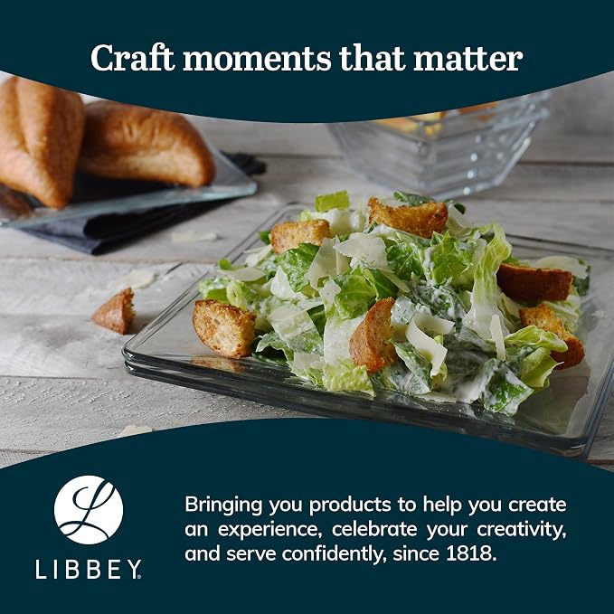 Libbey Tempo Glass Dinnerware Set, Sleek Square Clear Glass Plates and Bowls Set of 12, Dishwasher Safe Dinnerware for Parties or Everyday Use
