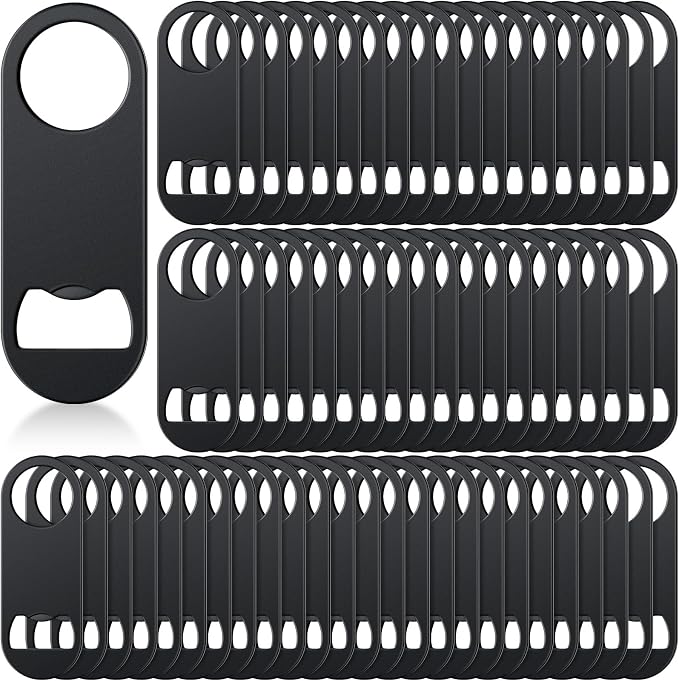 Bottle Openers Stainless Steel Flat Bottle Opener Bulk 3.4 x 1.3 Inches Bartender Beer Key Soda Can Mini Speed for Kitchen, Bar or Restaurant (Black,100 Pcs)
