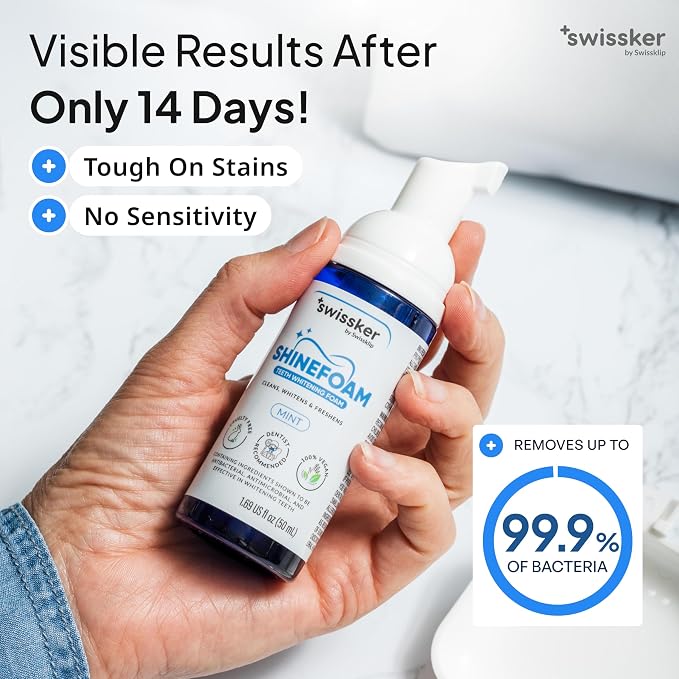 Swissker by Swissklip ShineFoam | Teeth Whitening Foam | Mint Flavor Whitening Toothpaste | Teeth Whitener I Professional Teeth Whitening Kit | 100% Vegan - Made in USA - 1.69 oz - Pack 3 | 3 Pack: Whitening Gel Kit, Teeth Whitener, Hydrogen Peroxide F...