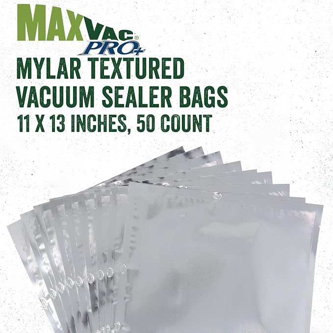 LEM Products MaxVac Textured Mylar Vacuum Sealer Bags, 11" x 13", 50 Count