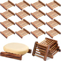 Amyhill 25 Pcs Bamboo Wood Soap Dish Bulk Bathroom Wooden Soap Holder Savers Self Draining Dishes Handcraft Tray, 3.3 x 3.3 x 0.67 Inch (Charcoal Color)