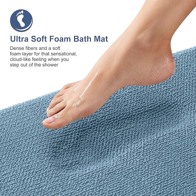 OLANLY Memory Foam Large Bathroom Rugs 59x35, Absorbent Bath Mat, Airy Blue | Soft Quick Dry Bath Mat Rugs, Non-Slip, Machine Washable Mat for Bathroom Floor, Tub and Shower, Home Decor Accessories