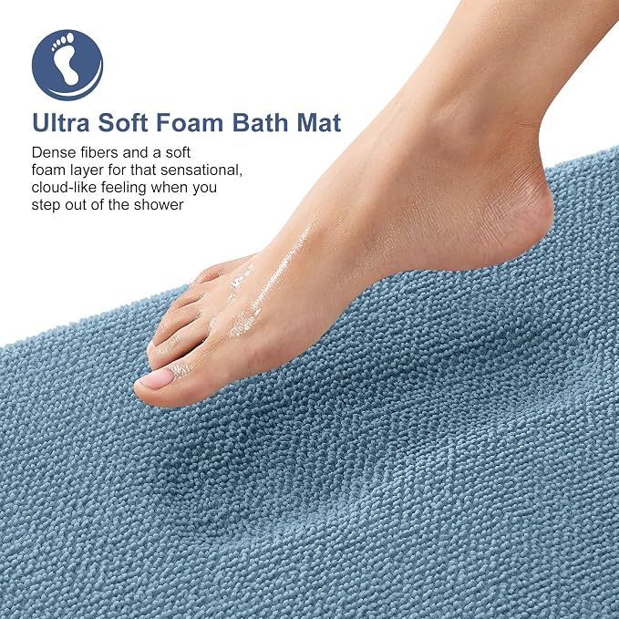 OLANLY Memory Foam Bathroom Runner Rug 59x24, Absorbent Long Mat, Airy Blue | Soft Quick Dry Bath Mat Rugs, Non-Slip, Machine Washable Mat for Bathroom Floor, Tub and Shower, Home Decor Accessories