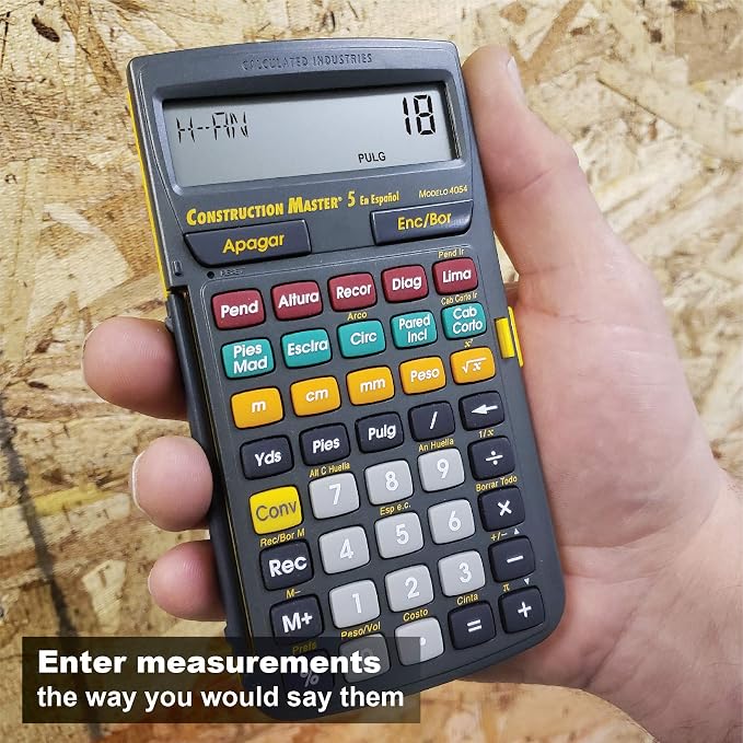 Calculated Industries 4054 Construction Master 5 Calculator | en Español, Feet-Inch-Fraction, For Carpenters, Construction Calculator with all Spanish labeling