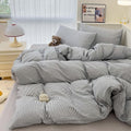 mixinni Grey Striped Duvet Cover Twin Size - 100% Washed Cotton Pinstripe Comforter Cover with Zipper Closure, Lightweight & Breathable, 3 Pieces Minimalist Stripes Pattern Printed Bedding Set