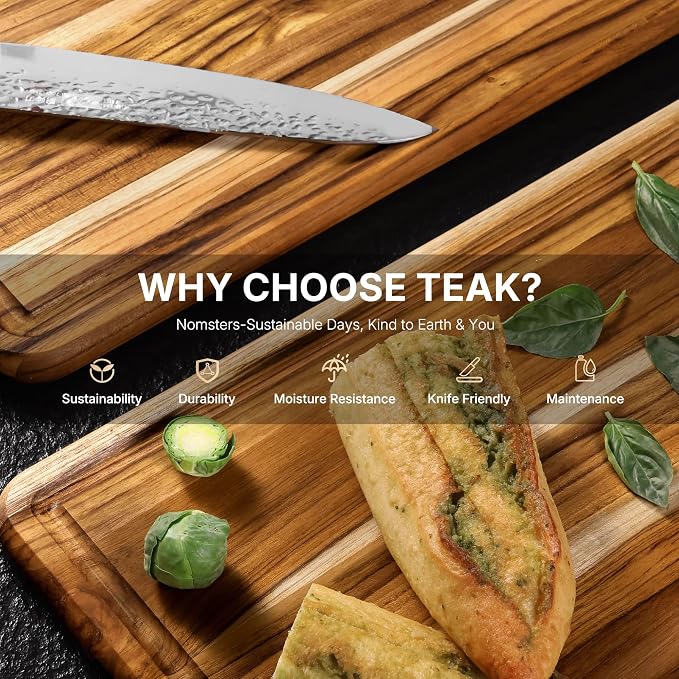 Teak Cutting Boards for Kitchen 4 Pack Wooden Wood Chopping Board Non Toxic | Heavy Duty, Non Toxic Slip, Solid Thick, Wood Haus Chopping Board, Extra Large Big Small, Meat Best, Wooden Charcuterie Board