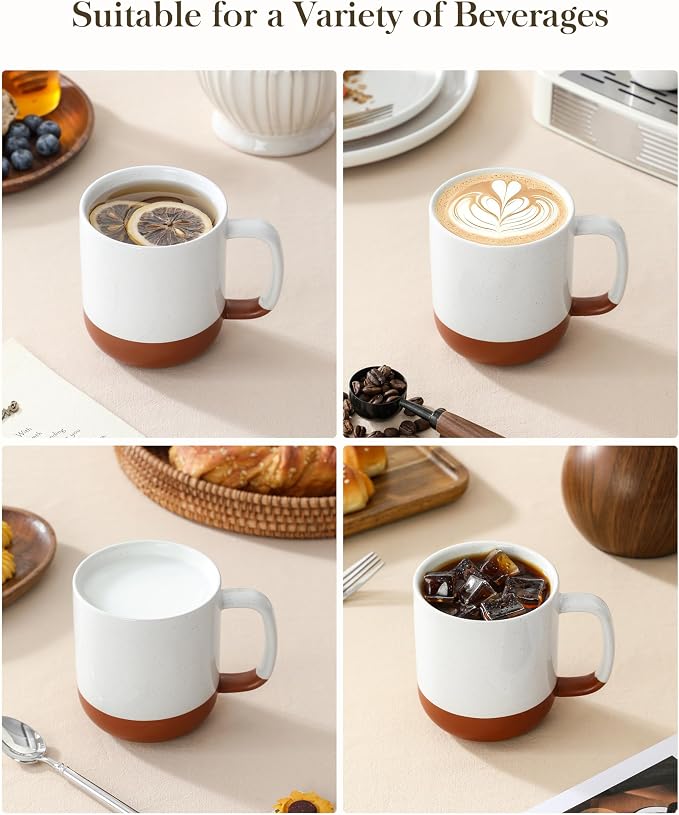 MALACASA Ceramic Coffee Mugs Set of 4, 16oz Coffee Cups, Modern Farmhouse Mugs for Coffee, Latte, Tea, Hot Chocolate, Cappuccino, Milk, Microwave & Dishwasher Safe, Khaki White, Series TARA