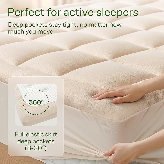 Niagara Sleep Solution Ultra Soft California King Size Mattress Topper - Rayon Derived from Bamboo Pillow Top Mattress Pad for Back Pain Relief - Naturally Cooling for Hot Sleepers, Beige