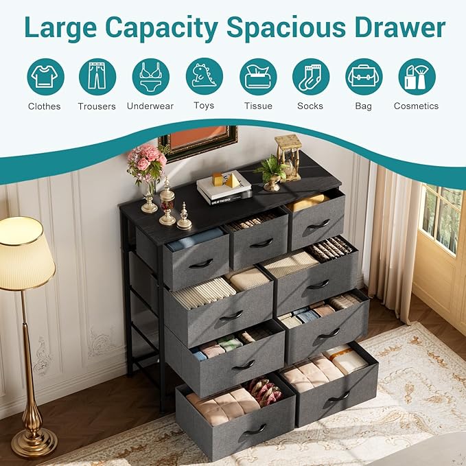OLIXIS 9 Drawers Storage Organizers Units, Closet Organizers and Storage for Clothes, Fabric Storage Drawer for Living Room, Chest of Dresser in 39.4" D x 11.8" W x 39.9" H, Grey