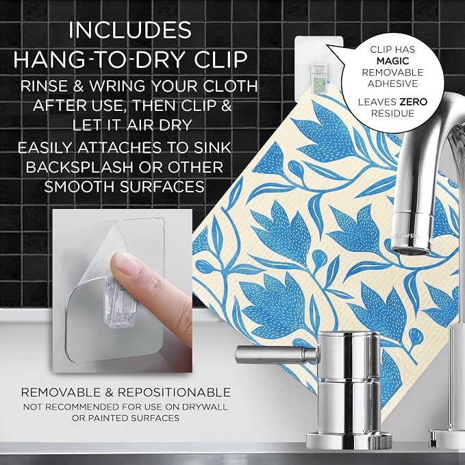 LOLA Swedish Dishcloths XL on a Roll, 30 Sheets, Floral Pattern, Perforated Tear-Off 11" x 10" Sheets w/Hook, Reusable Absorbent Unpaper Towels Cellulose Sponge Cloth Biodegradable Made in Germany