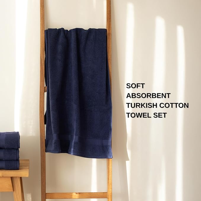 SALBAKOS - Luxury 6 Piece Towel Set, 100% Turkish Cotton, Quick Drying, Highly Absorbent & Comfy, Includes 2 Bath Towels, 2 Hand Towels & 2 Washcloths | (Navy)