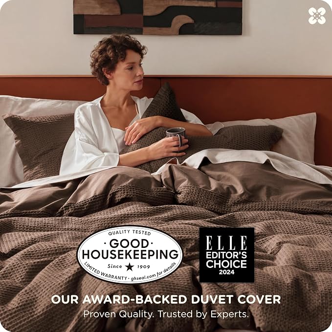 Bedsure Cotton Duvet Cover Queen Size - 100% Cotton Waffle Weave Chocolate Brown Duvet Cover Queen Size, PureWoven Breathable Bedding Set for All Season, 3 Pieces, 90"x90"