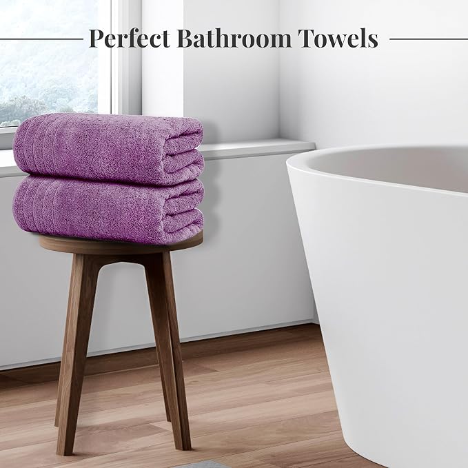 Tens Towels 4 Piece Extra Large Bath Towels 30 x 60 Inches, Purple | 100% Cotton, Larger & Lighter Weight, Quicker to Dry, Super Soft and Absorbent, Perfect for Bathroom