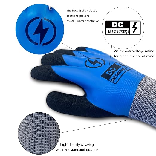 DongChu Insulated Electrician Gloves 1000V Coated Work Gloves for Electrical Maintenance, Non-slip Prevent Shock, Home Repair, Outlet Replacement, DIY Projects, Large