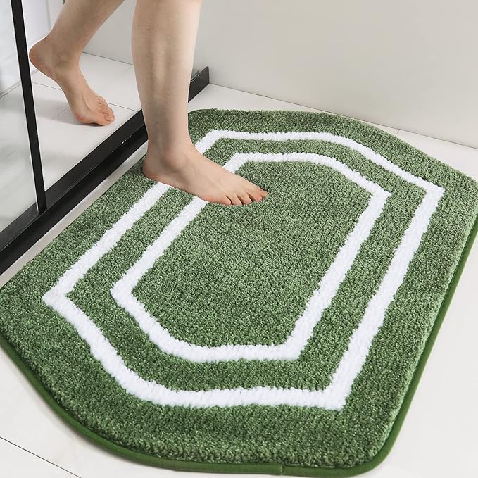 COSY HOMEER Extra Thick Bath Linen Sets Rugs - Anti-Slip Bath Mats Soft Plush 100% Strong Polyester Living Room Bathroom Mat Floor Water Absorbent(Green,24x36 - Inches)