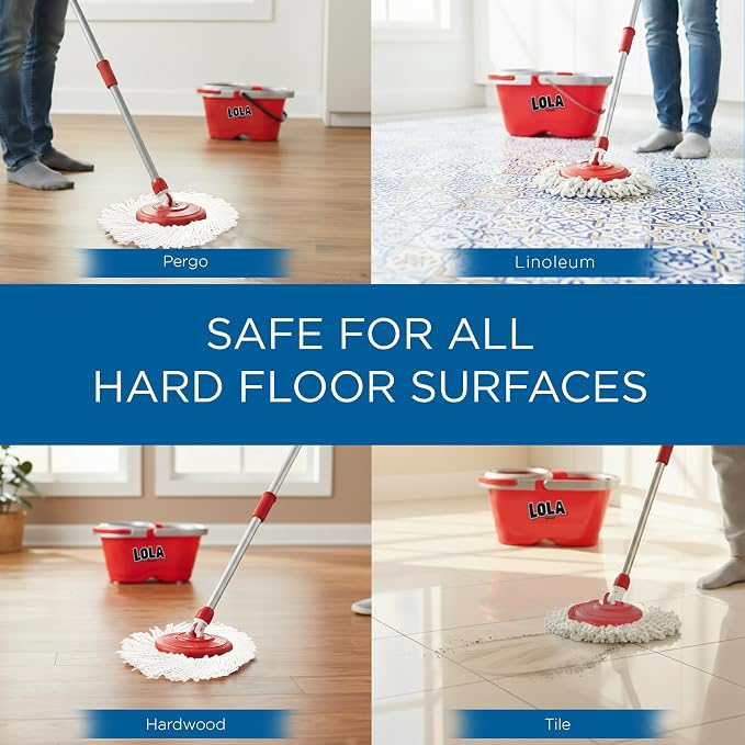 Revolution Deluxe Spin Mop & Bucket, w/ 3 Microfiber Washable Heads, 1 Pair Microfiber Mop Slippers, Fast Dry, Deep Clean Floors & Hands-Free Wringer, Easy Spin Dry, No Exhaustive Foot Pedal, LOLA
