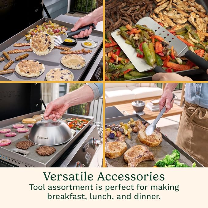 Cuisinart 24-Piece Griddle Tool Set with Storage Tote, Stainless Steel Flat Top Grill Accessories with Spatulas, Melting Dome, Smash Burger Press, Scraper & Tongs, Perfect for BBQ, Tailgates, Camping