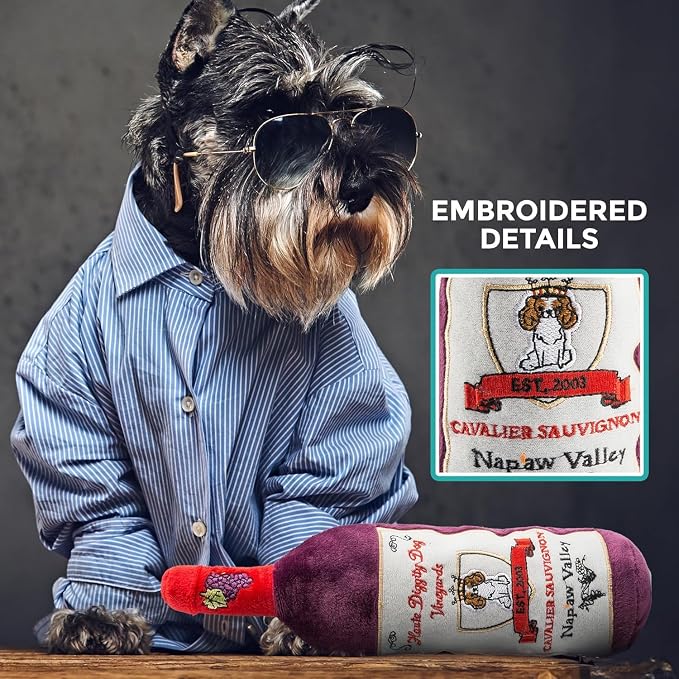 Haute Diggity Dog Cavalier Sauvignon, Plush Designer Dog Toys with Interactive Squeaker, Stimulating Pet Enrichment, Machine-Washable & Safe Materials for All Breeds, One Size