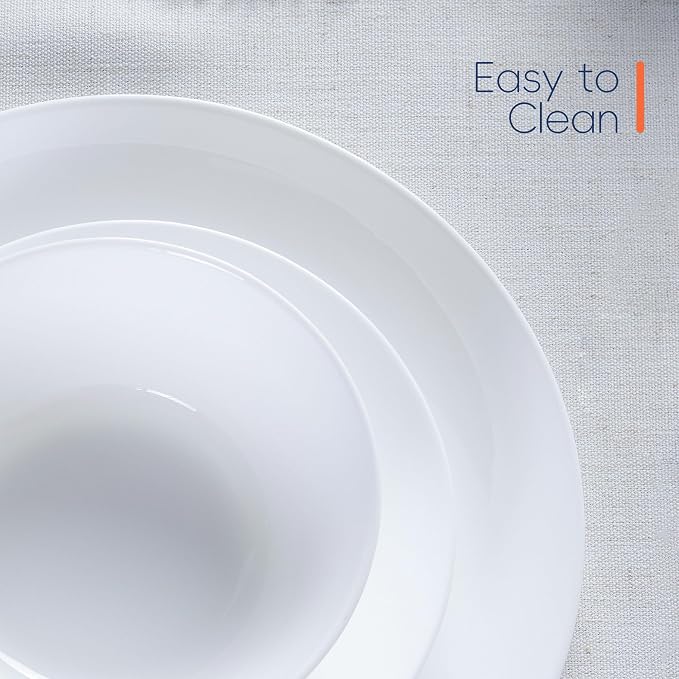 Dinnerware Sets for 6, 18 Piece White Opal Glass Dish Set | Plates and bowls with dishwasher and microwave safe features, chip and scratch resistant dishware for family meals