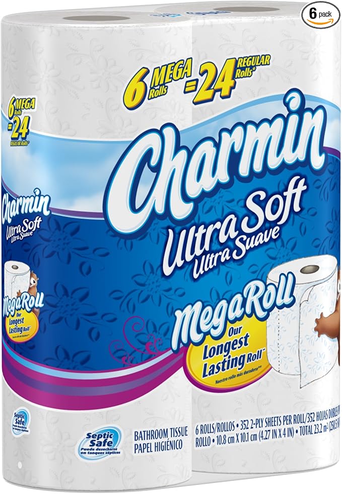 Charmin Ultra Soft Toilet Paper 6 Mega Rolls = 24 Regular Rolls
