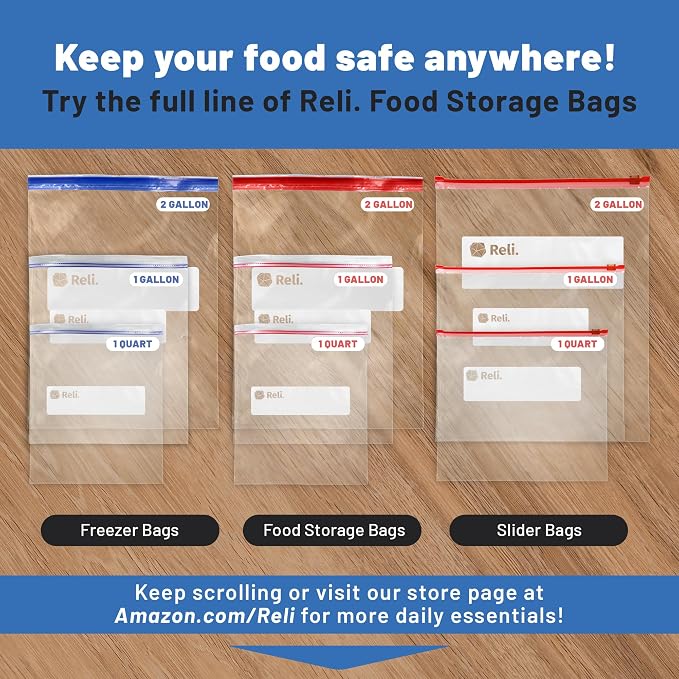 Reli. Quart Food Storage Bags (550pk) | Resealable Storage With Sliders | Quart Size Resealable Bags For Food, Toys, Supplies | Slide to Seal, Microwave-Safe, Write-On Label, BPA Free
