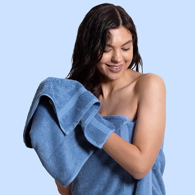 Chakir Turkish Linens Personalized 3 Piece Towel Set, 100% Cotton Luxury Turkish Towels for Bathroom, Soft Absorbent Towel Set with Bath Towel Hand Towel and Washcloth, Wedgewood
