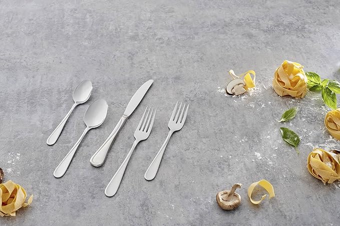Oneida Silverware Set For 12, Flight 65-Piece Everyday Flatware Set with Serving Utensils, Service For 12, 18/0 Stainless Steel, Mirror Finish, Dishwasher Safe, Light Weight, Dining (Silver, 65 Piece)