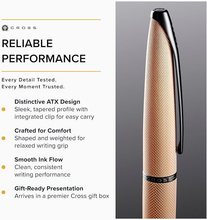 Cross ATX Brushed Rose Gold Ballpoint Pen - Refillable Pen for Smooth Writing - Black Ink - Comfortable Grip - Long-Lasting - Professional Office Supplies - Gift Box Included