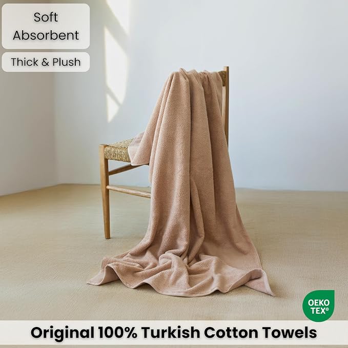 SALBAKOS Luxury 100% Turkish Cotton Bath Sheet 40x80 in (1-Piece, Taupe) | Extra Large Jumbo Oversized Bathroom and Beach Towel, Super Soft Highly Absorbent Thick Premium Hotel Quality, Made in Turkey