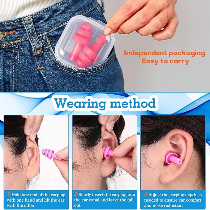 300 Pairs Ear Plugs Bulk for Sleeping Noise Cancelling, Swimming, Shooting, Concerts, Snoring 10 Assorted Colors with Carry Cases Reusable Silicone Earplugs Soft Ear Plugs